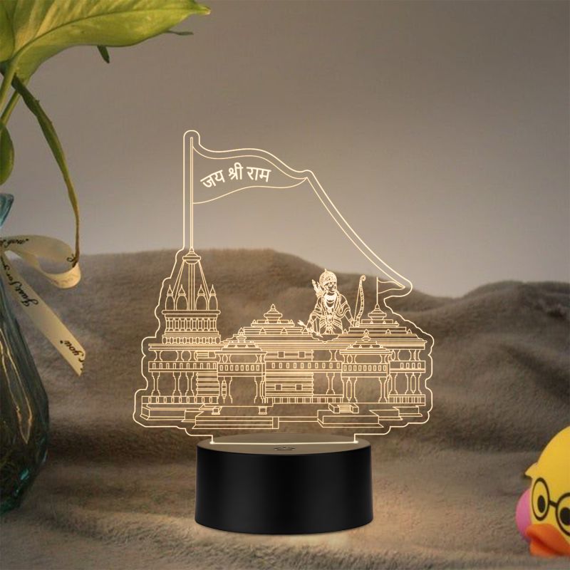 3D Illusion Ayodhya Ram Mandir Led Night Lamp with Warm White Color Religious Gifts Home Decoration